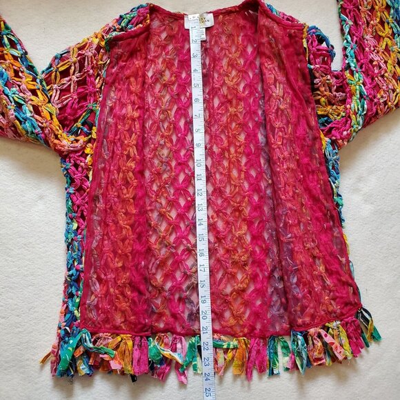 Sandy Starkman Jacket Size Small Women Pink Knotted Weave Fringe Boho India - Picture 3 of 12